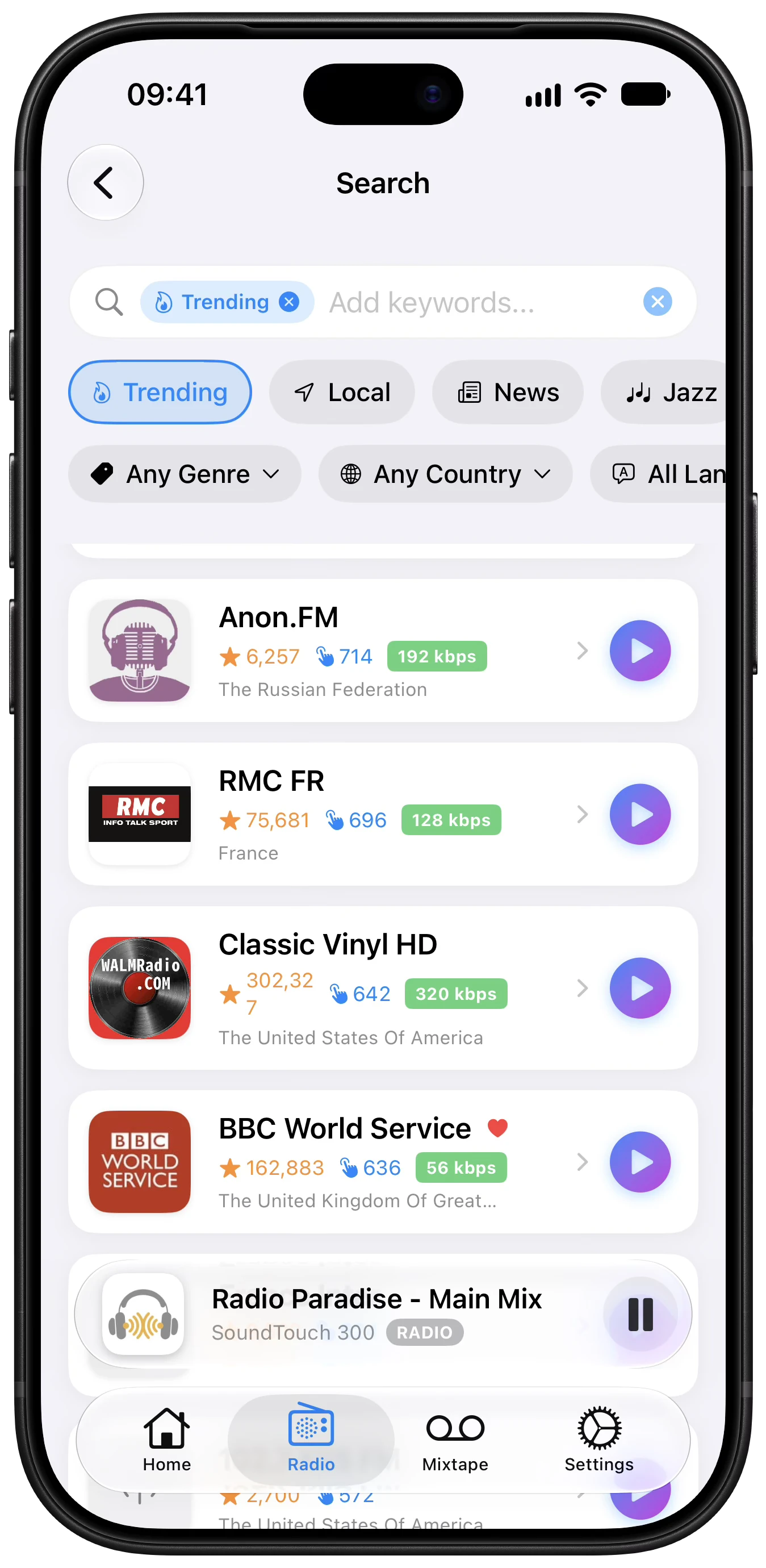 Better ST Radio Browser screen
