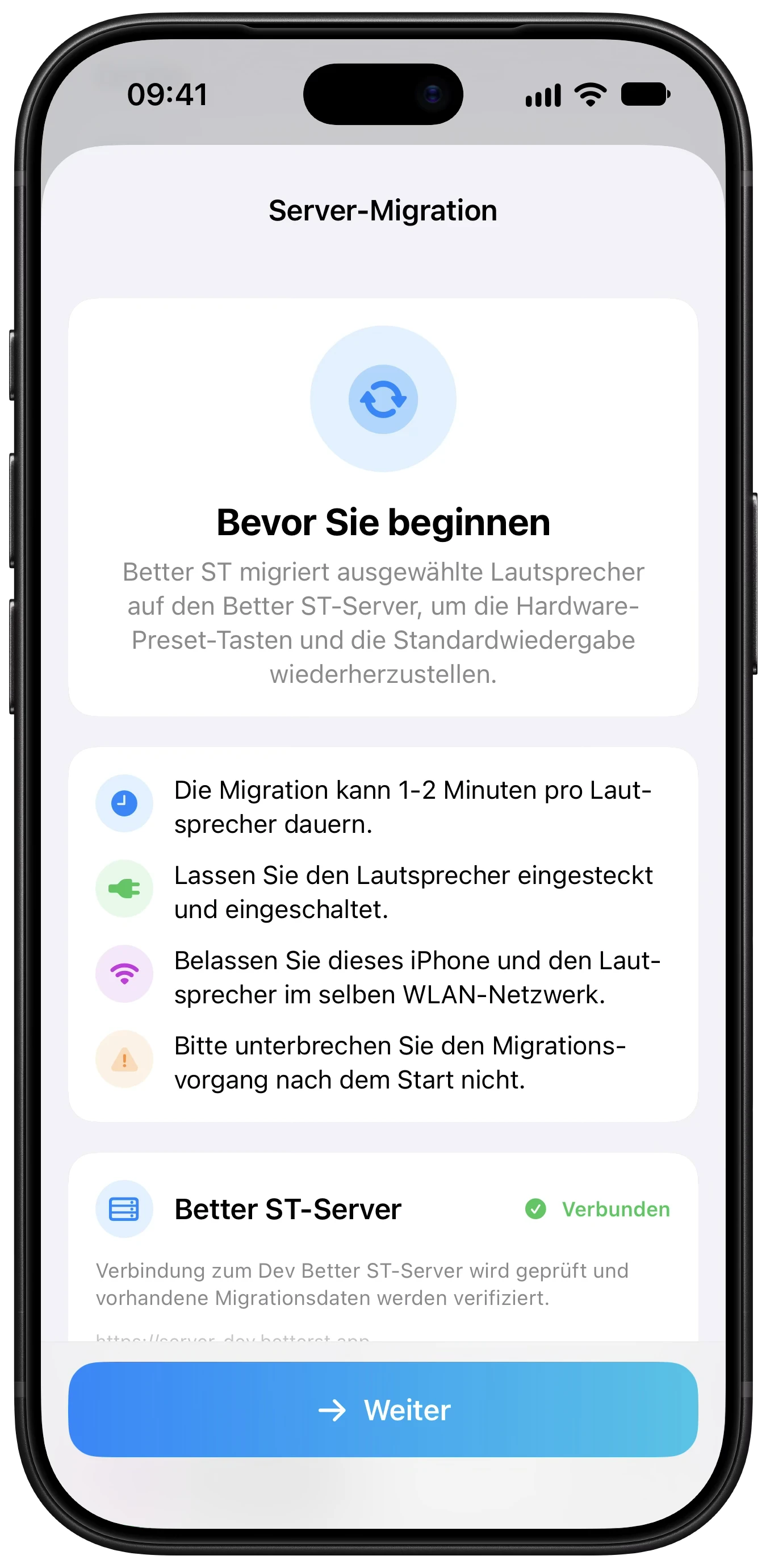 Server Migration Ansicht in Better ST