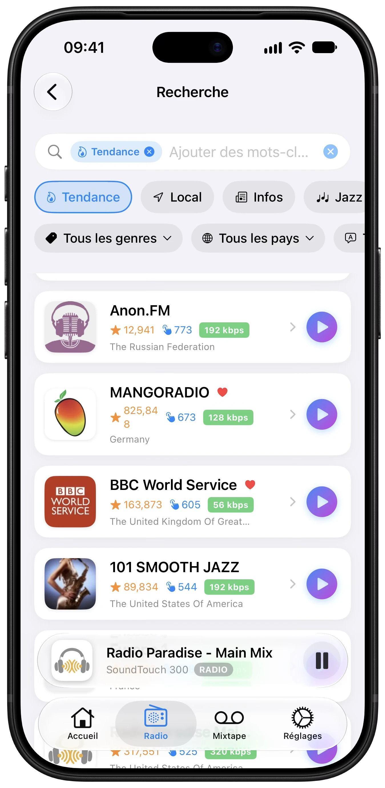 Écran Radio Browser de Better ST