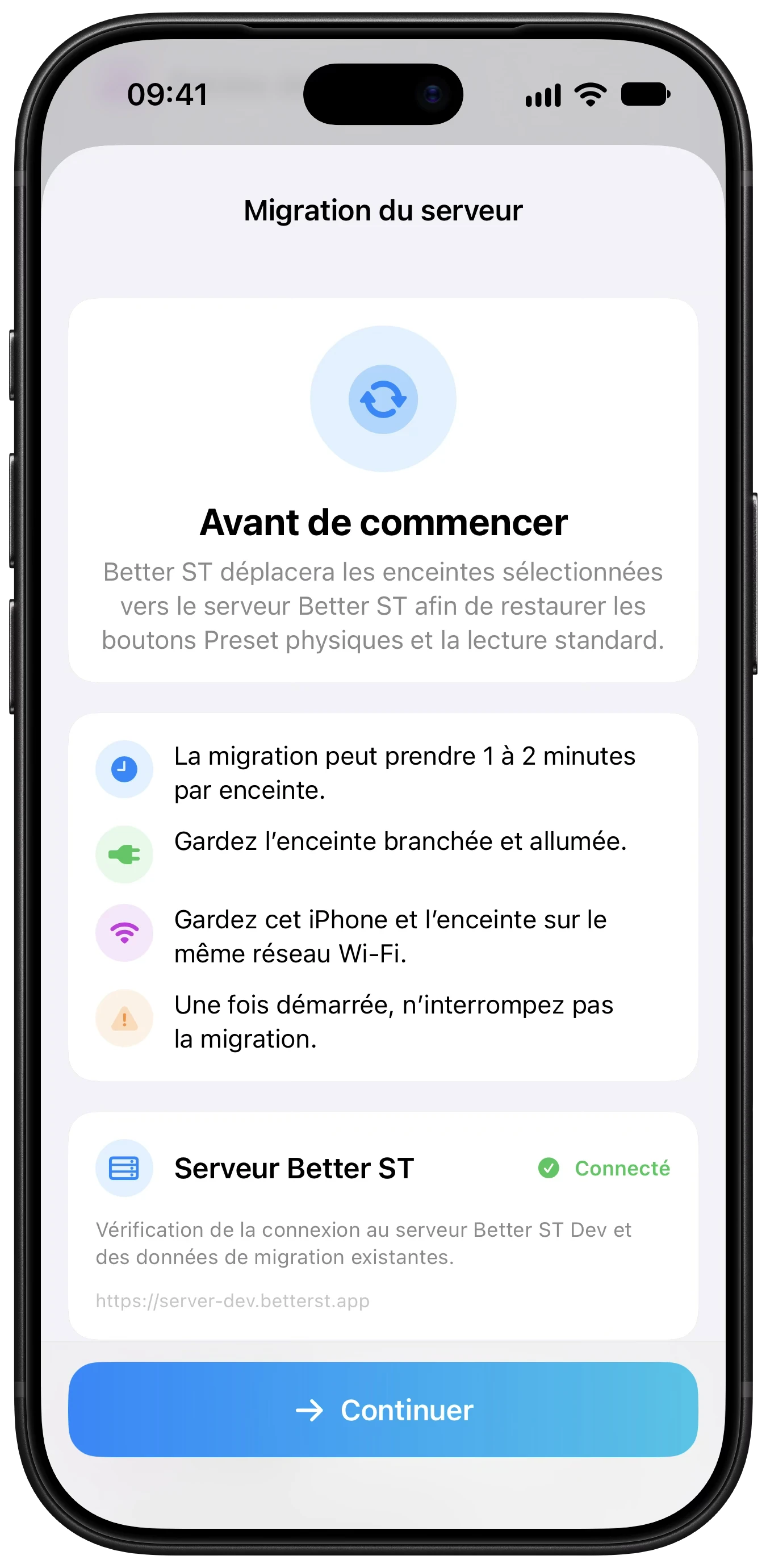Écran Server Migration de Better ST
