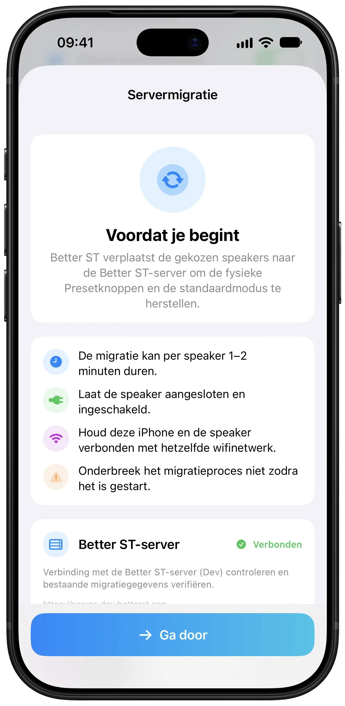 Server Migration-scherm in Better ST